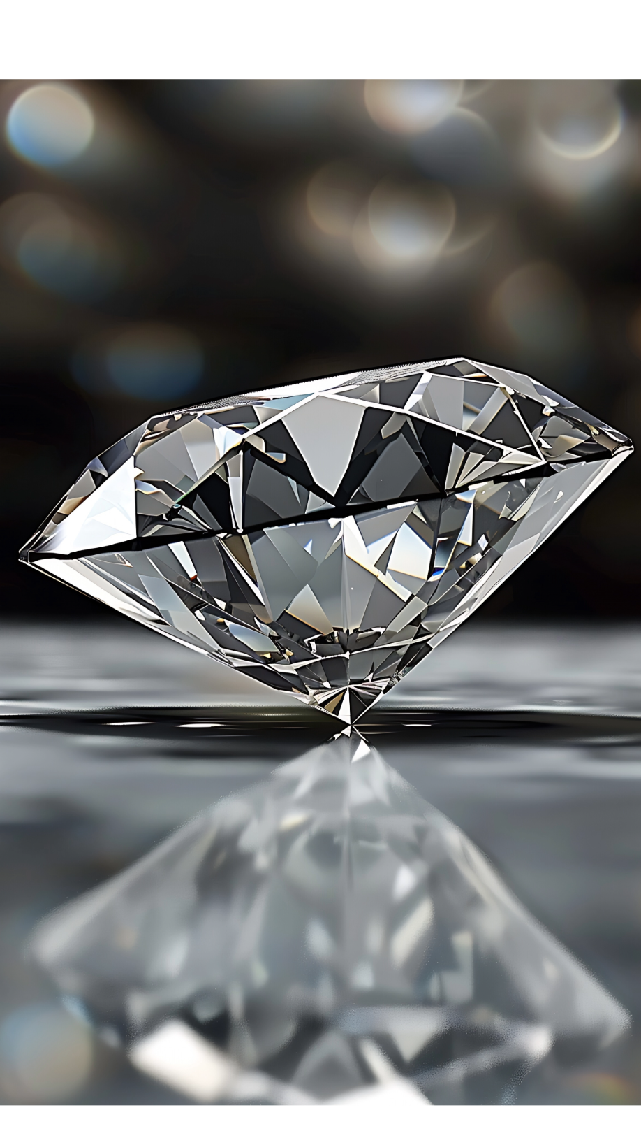 Diamond on a glass surface with a mirroring effect.