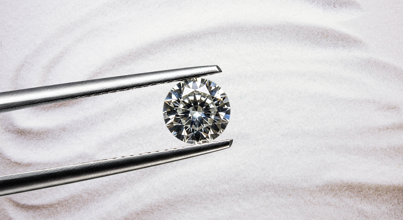 Pincette holding a diamond. White background.